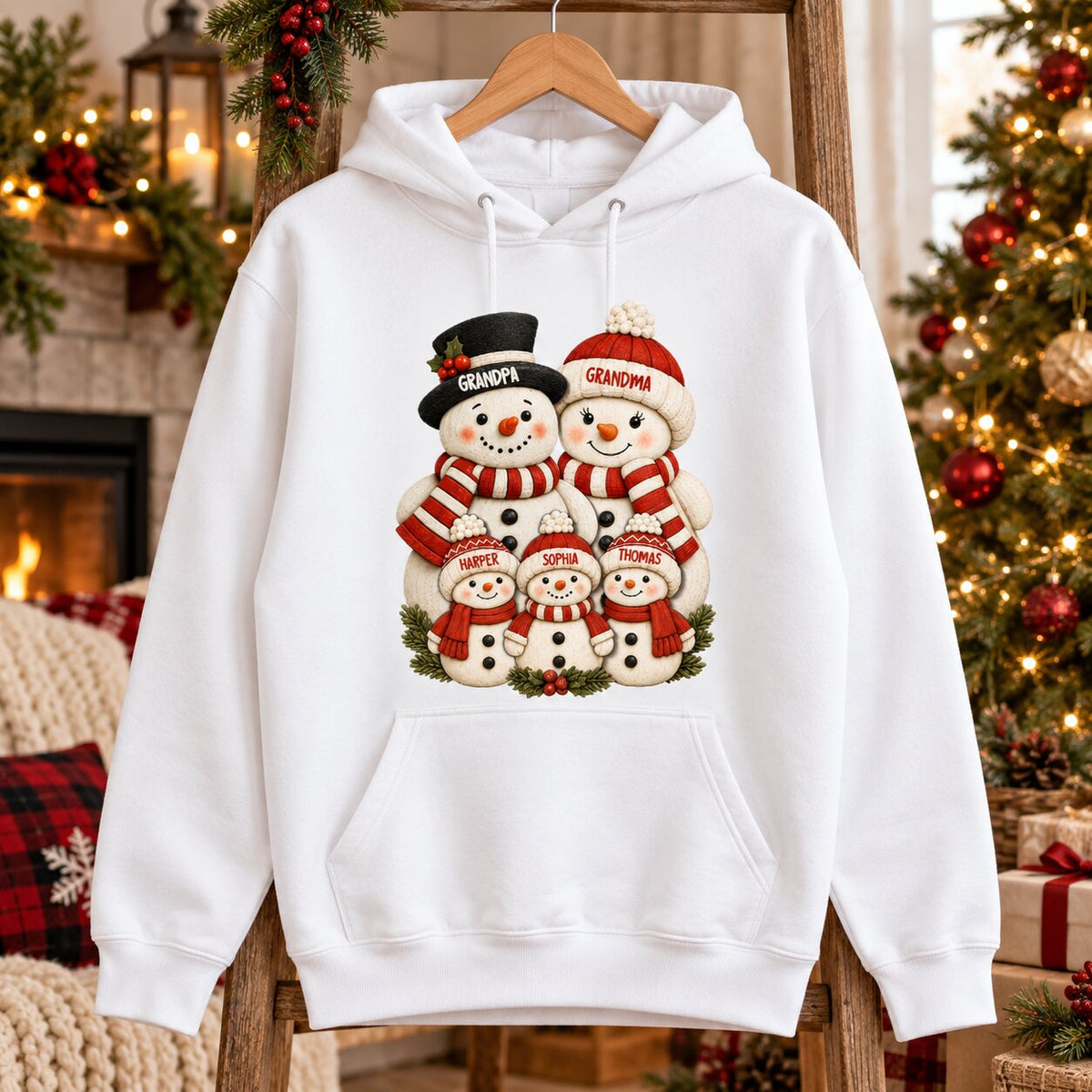 Cute Snowman Grandparents & Grandkids 2D Flat Printed - Personalized Shirt - Christmas Decor For Family, Grandma, Grandpa