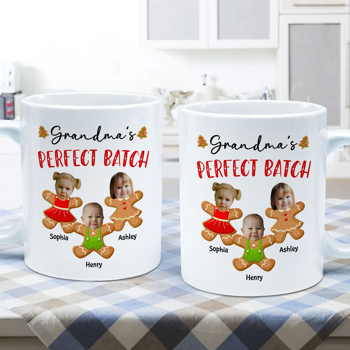 Grandma's Perfect Batch Cute Grandkids Photo Gingerbread Christmas Personalized Mug