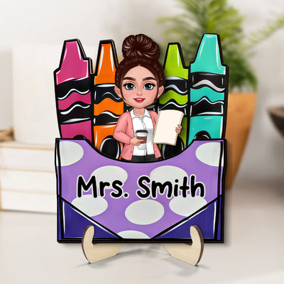 Teacher Crayon Box Personalized 2-Layer Wooden Plaque, Back To School Gift