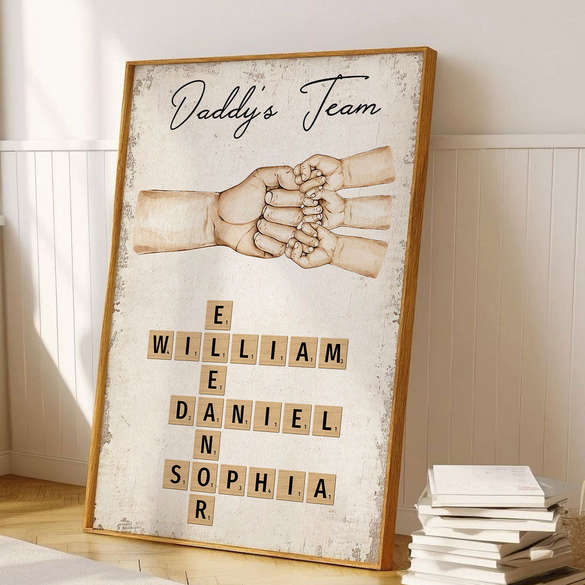Daddy's Team Fist Bump Crossword Puzzle Art Personalized Poster