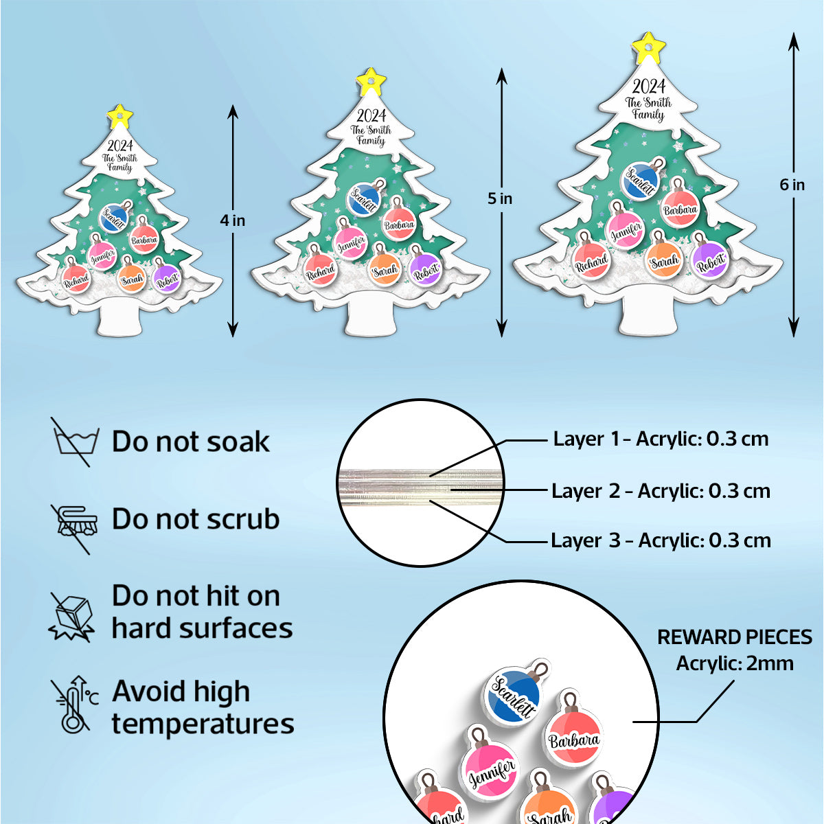 Family Christmas Tree Personalized Shaker Ornament, Christmas Gift For Family Members