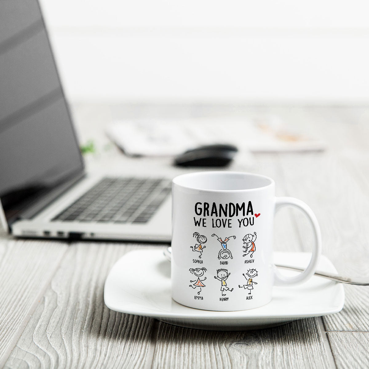 Drawing Kids We Love You Gift For Dad Mom Grandma Grandpa Personalized Mug