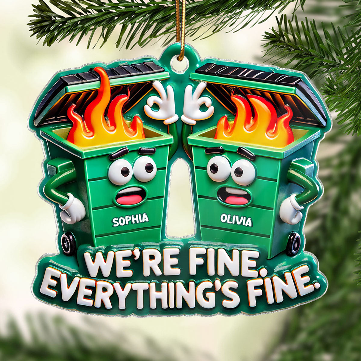Work Bestie Dumpster Fire Funny Gift For Colleagues 3D Effect Personalized Acrylic Flat Ornament