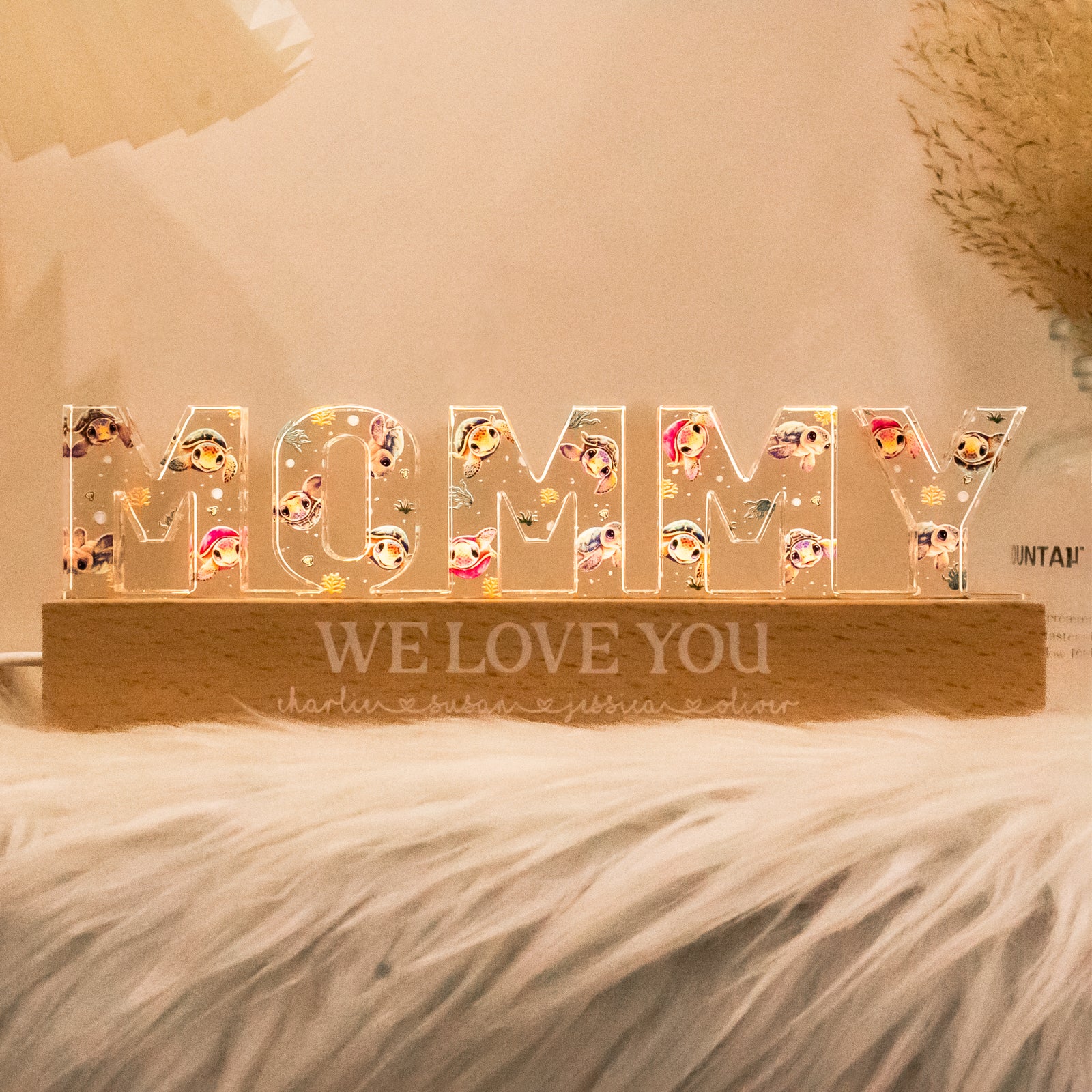 Mommy Cute Animals Turtles Dinosaurs Sharks Bears Dolphins Personalized Acrylic LED Night Light