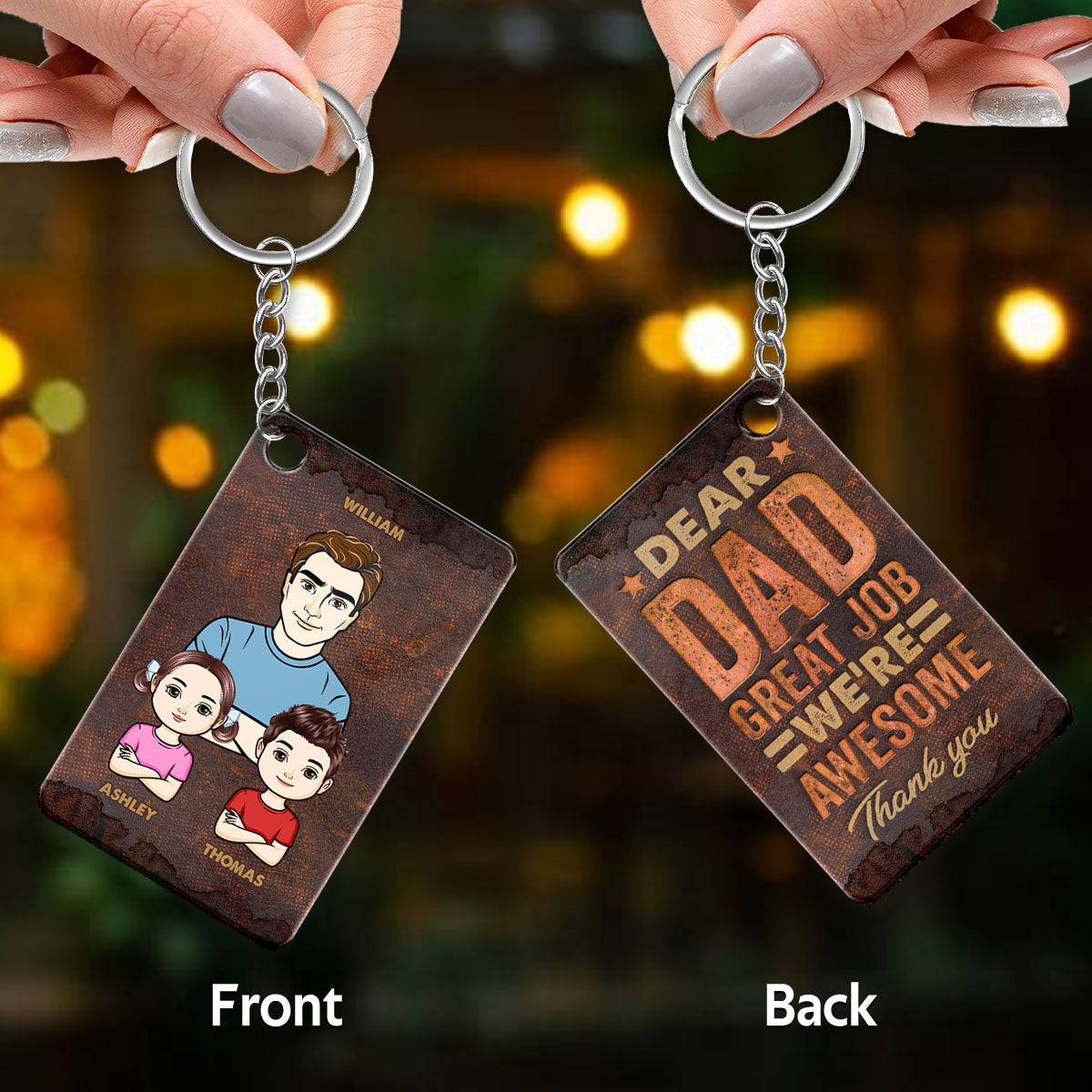 Cool Dad And Kids Metal Pattern Personalized Acrylic Keychain