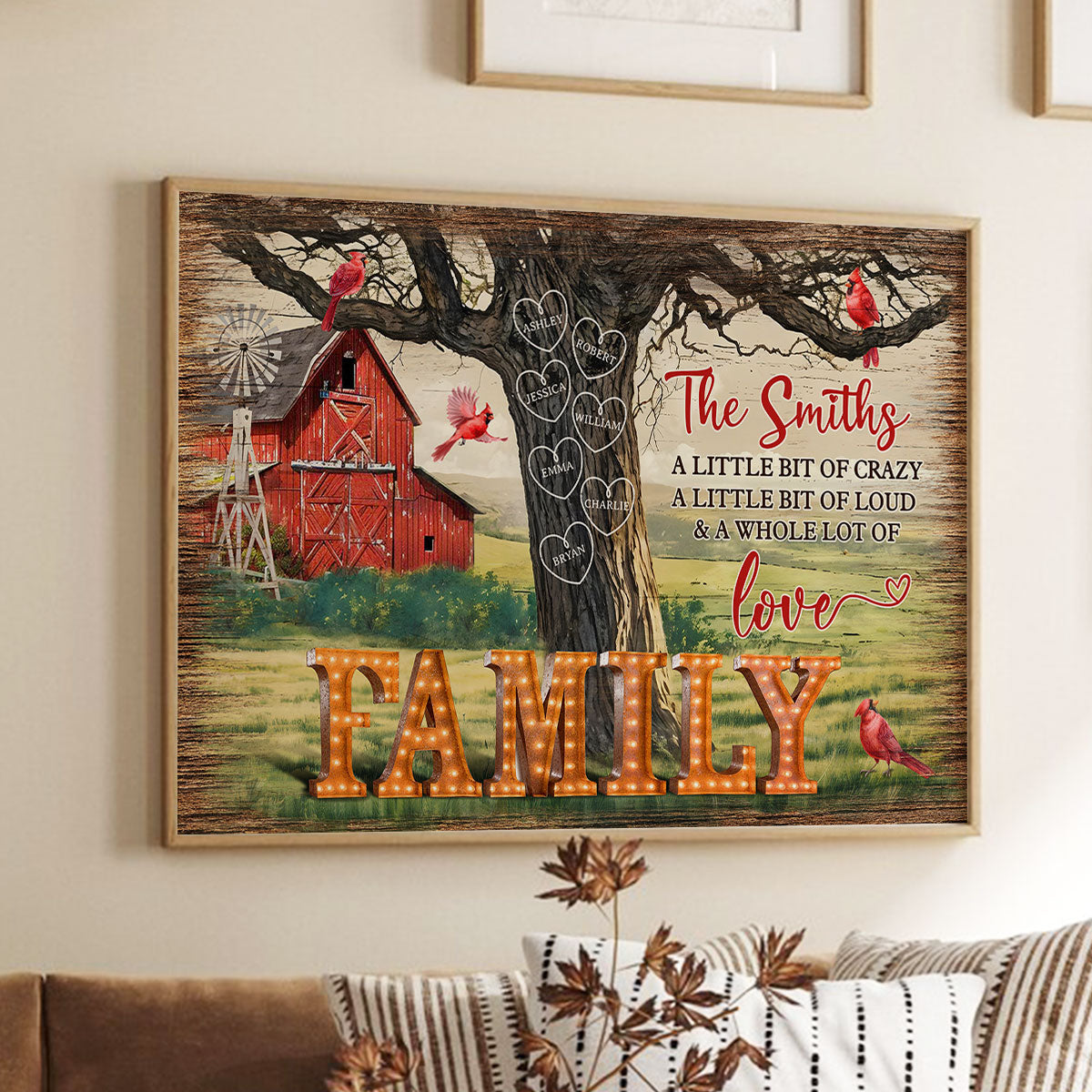 Personalized Family Names Tree Farmhouse Marquee Poster, Wall Art Decor, Family Gift