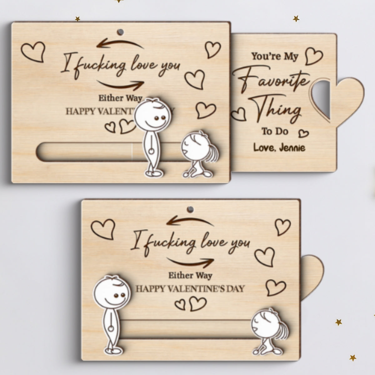 Funny Inappropriate Couple I Fcking Love You - Personalized Wooden Slider Ornament - Valentine's Day Gift For Him, For Her