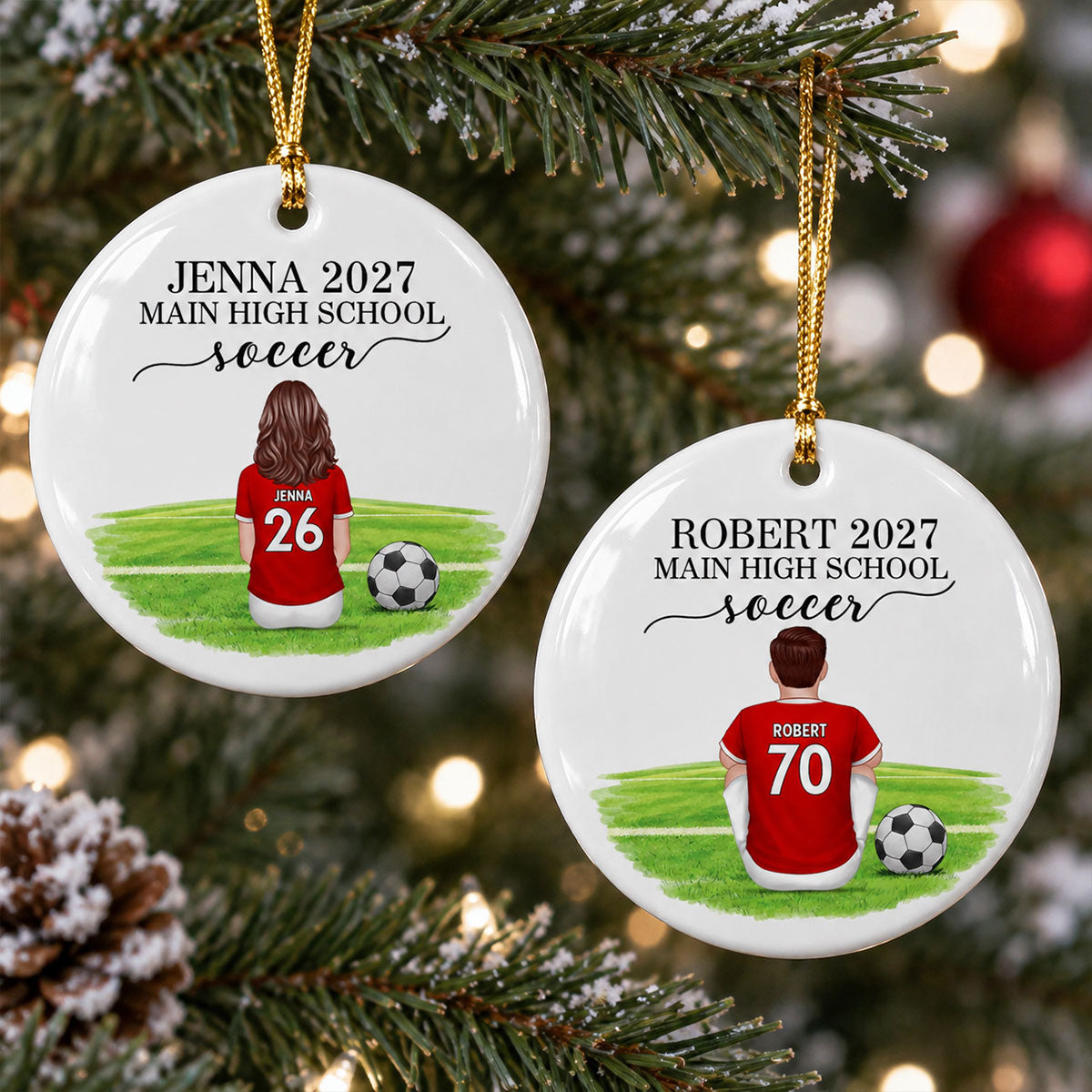 Senior Soccer Player - Personalized Ceramic Ornament – Custom Name, Number & High School Gift