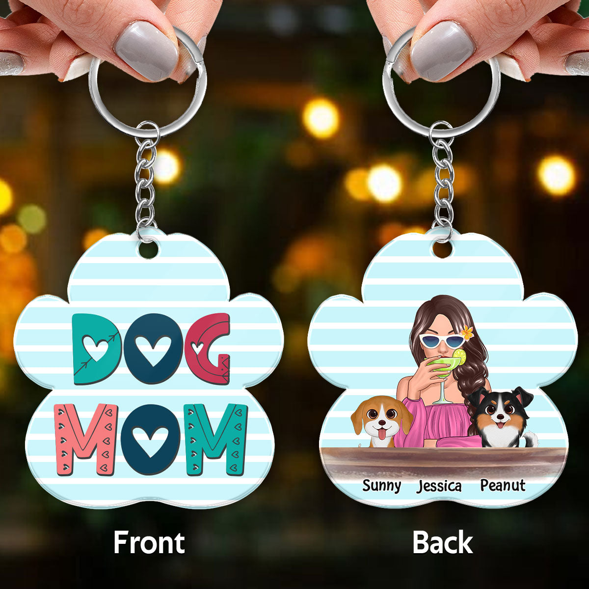 Dog Mom Summer Watercolor Cute Dogs Personalized Acrylic Keychain