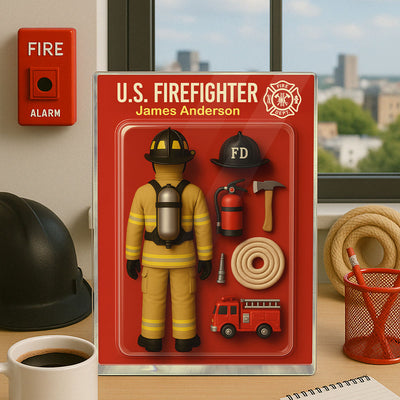 3D Effect Back View Firefighter Custom Figure Personalized Flat Rectangle Acrylic Block