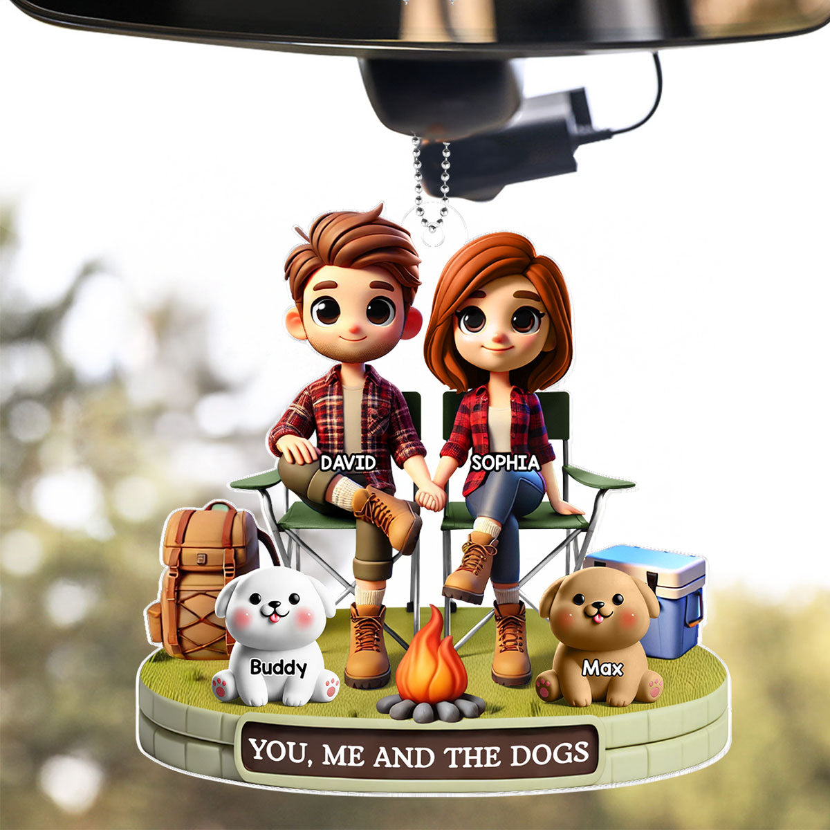 3D Effect Camping Couple And Dogs Cats Personalized Acrylic Car Hanger,  Gift, Anniversary Gift, Couple Keepsake
