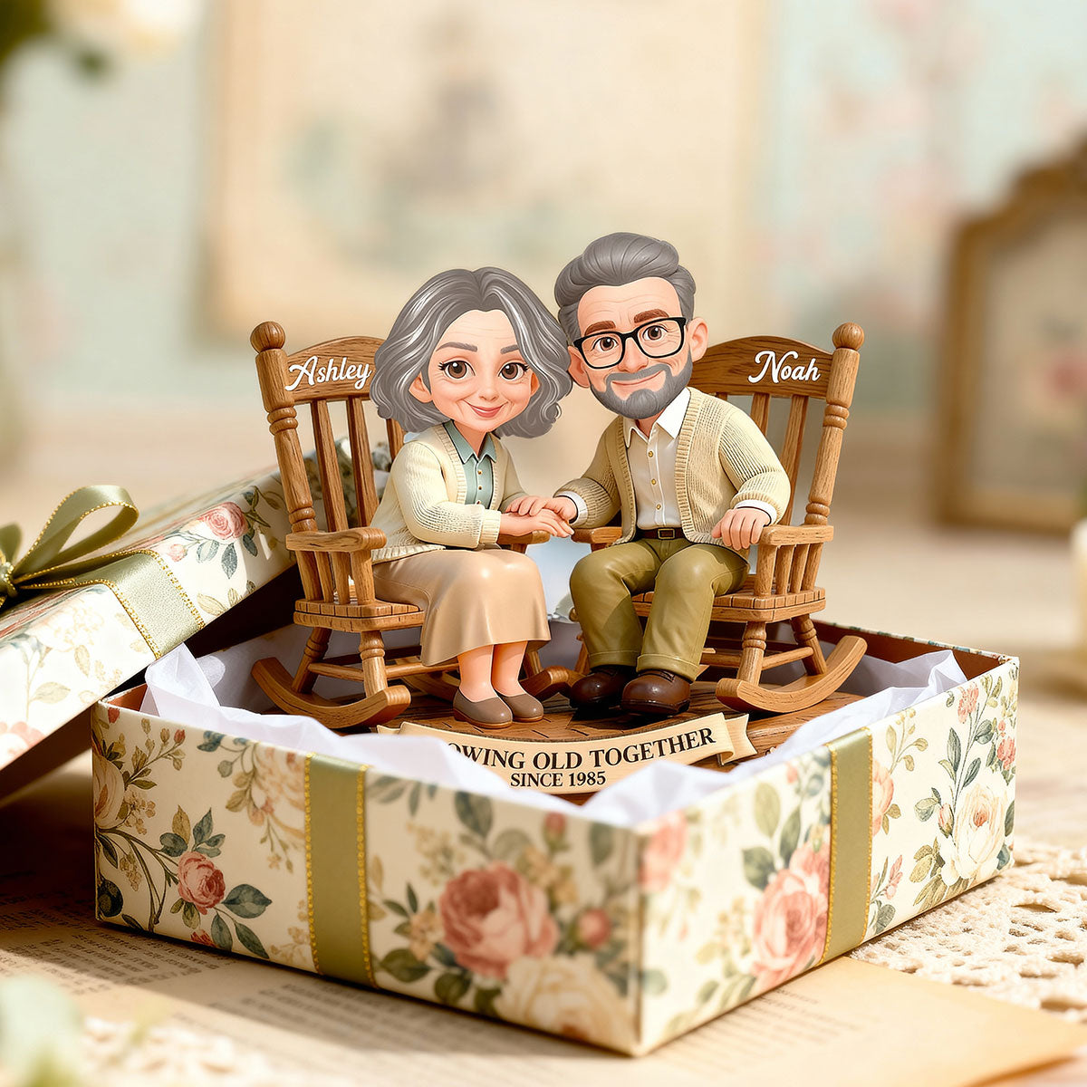 Eternal Love Couple On Rocking Chairs Growing Old Together - Personalized 2-Layer Wooden Plaque - Heartfelt Valentine's Day, Anniversary Gift For Couple, Gift For Him, For Her