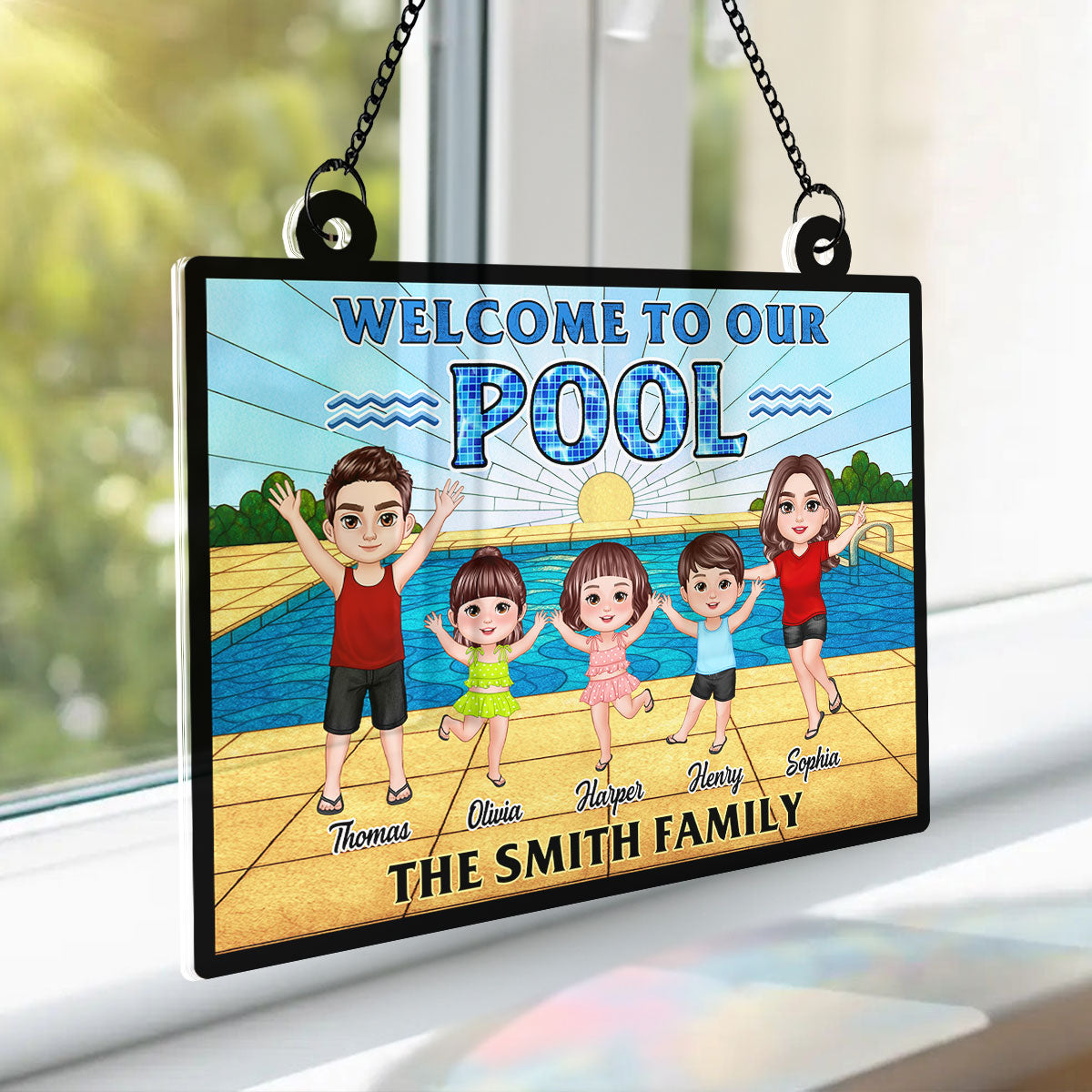 Summer Welcome To Our Family Pool Personalized Suncatcher