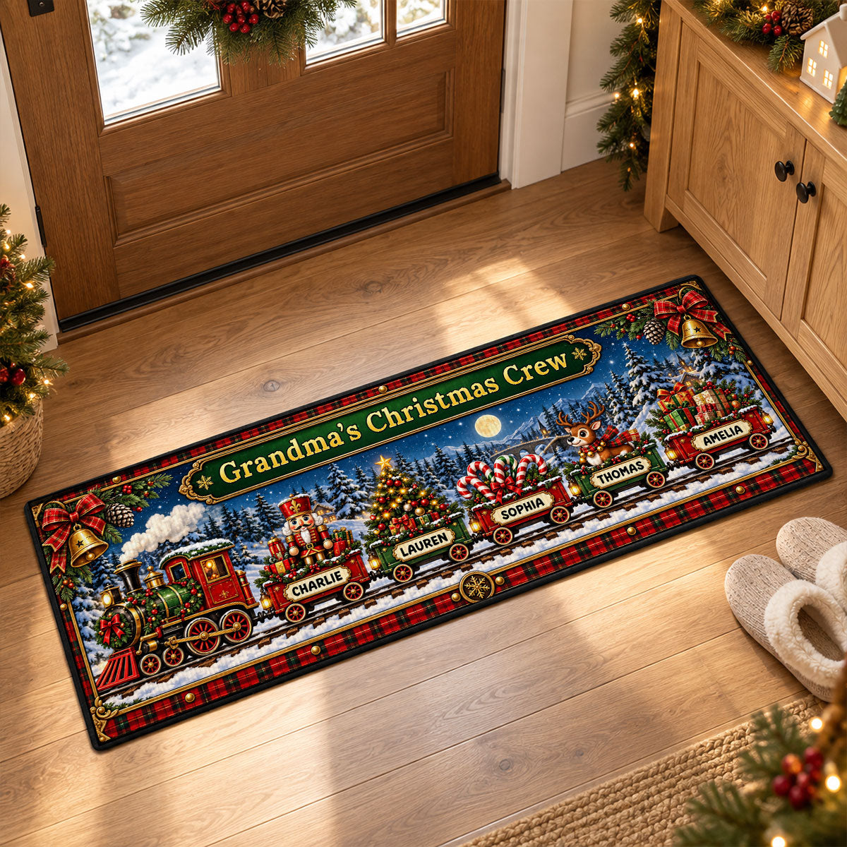 Grandma's Christmas Crew Train - Personalized Runner Rug - Festive Christmas Decor Gift for Grandma