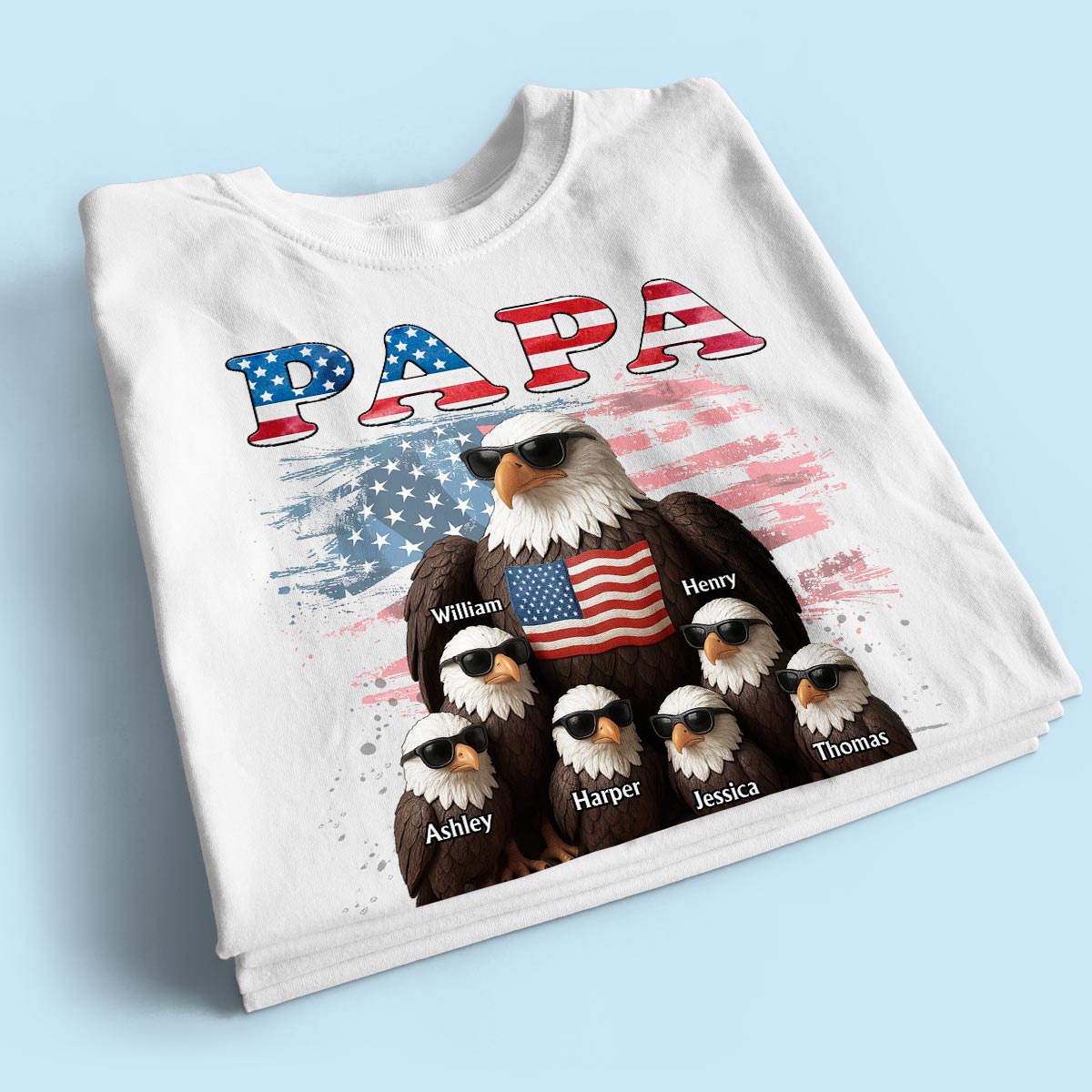 Patriotic Eagle Grandpa Dad & Kids 3D Effect Personalized Shirt, Gift For Dad Grandpa