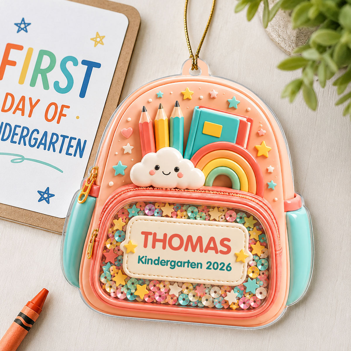 First Day Of School Backpack - Personalized Acrylic Ornament - Christmas Gift For Kids