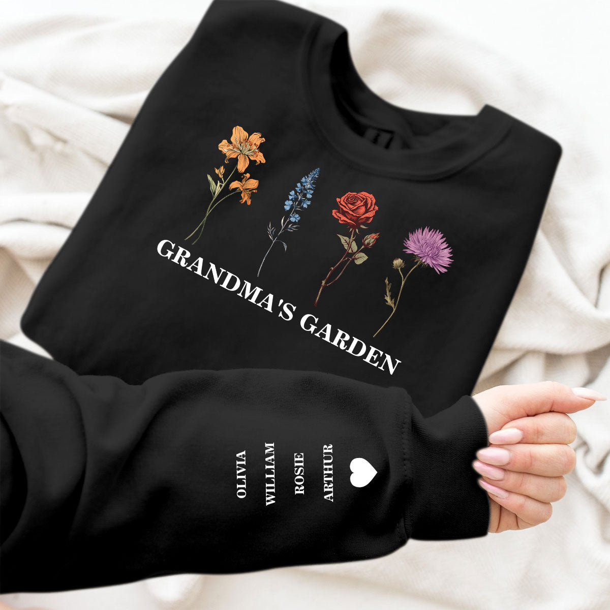 Custom Birth Month Sweatshirt Birth Flower Sweater, Grandma's Garden