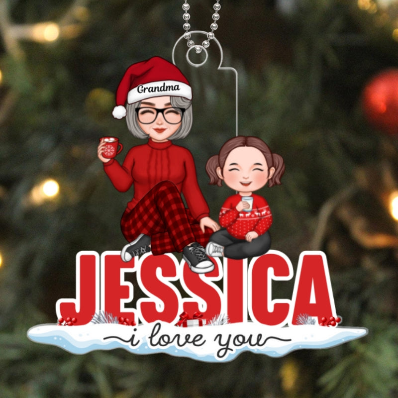 I Love You Cute Grandma Grandkid Sitting On Name Personalized Acrylic Ornament