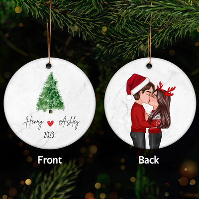Simple Christmas Thing Couple Kissing Personalized Double Sided Circle Ornament