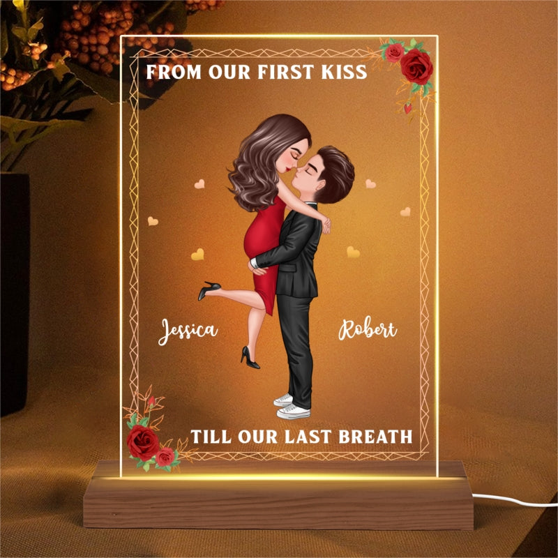 Hugging Couple From Our First Kiss Couple Personalized Rectangle Acrylic LED Night Light LED Lamp