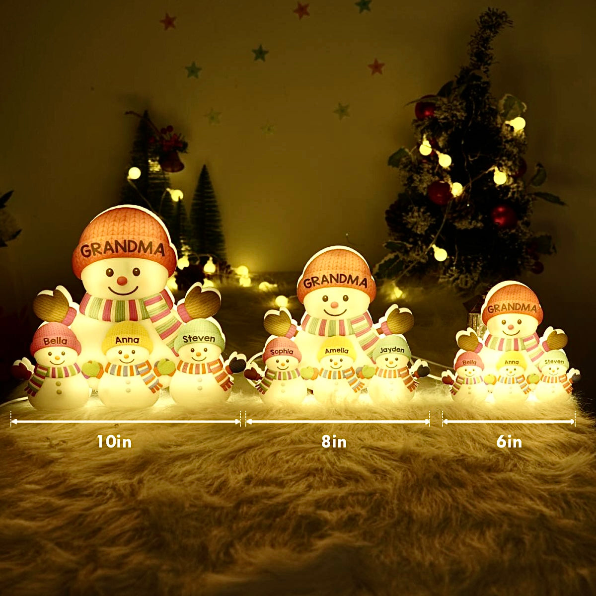 3D Effect Heartwarming Christmas Grandma Grandkids Snowman Together - Personalized Light Box - Gift For Grandmas
