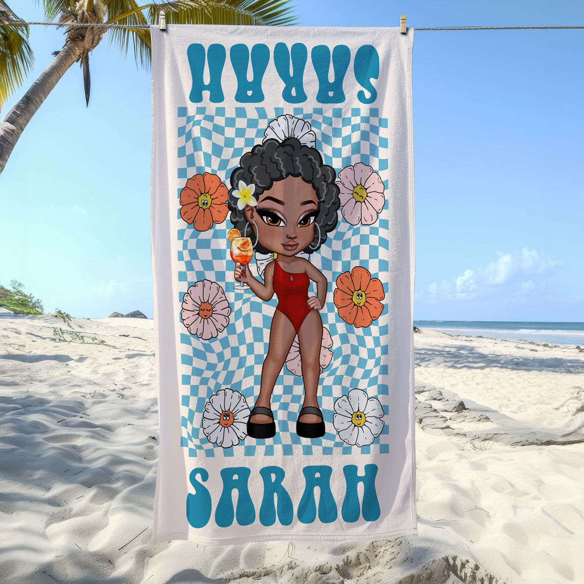RETRO Multi Style Personalized Beach Towel, Name Bath Towel, Birthday Vacation Summer Gift