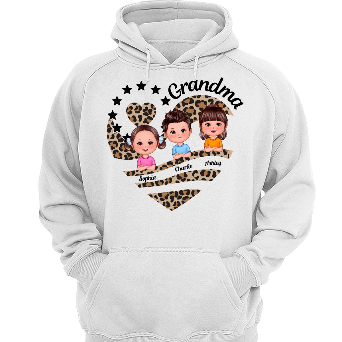 Grandma Mom Leopard Heart Doll Kids Personalized Shirt