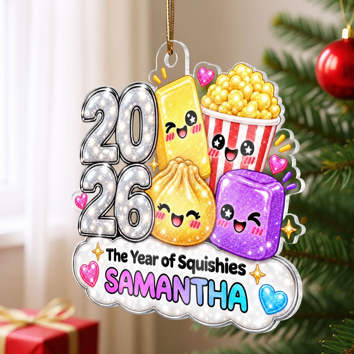 Cute Dim Sum Butter Popcorn Year Of Squishies - Personalized Acrylic Ornament - Christmas Gift, Keepsake For Kids, Teenagers