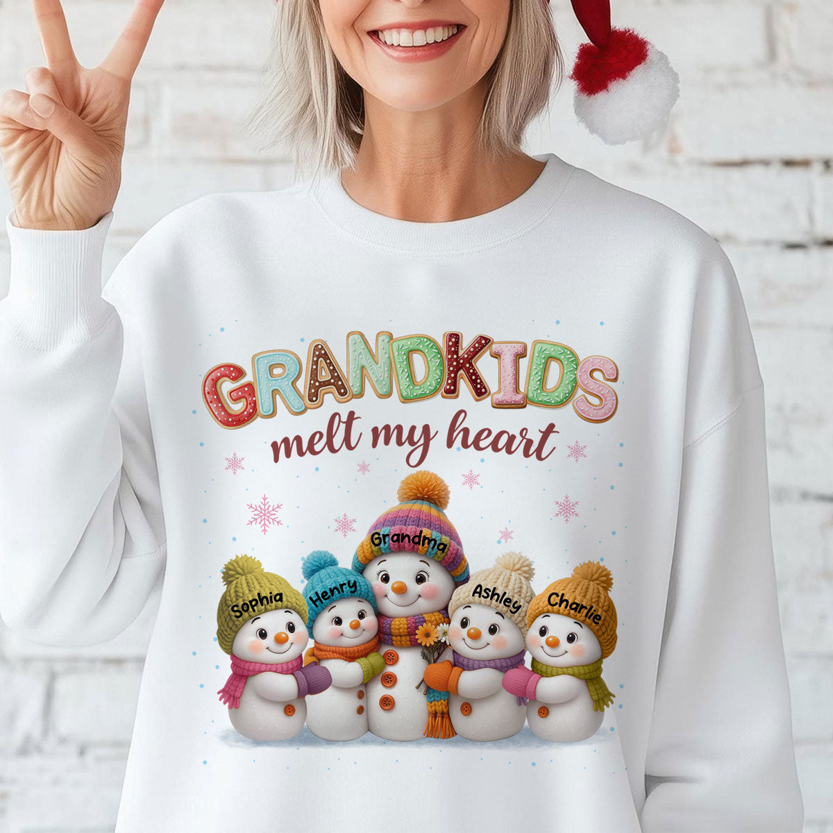 Heartwarming Christmas Snowman Grandma Grandkids Melt My Heart - Personalized Sweatshirt