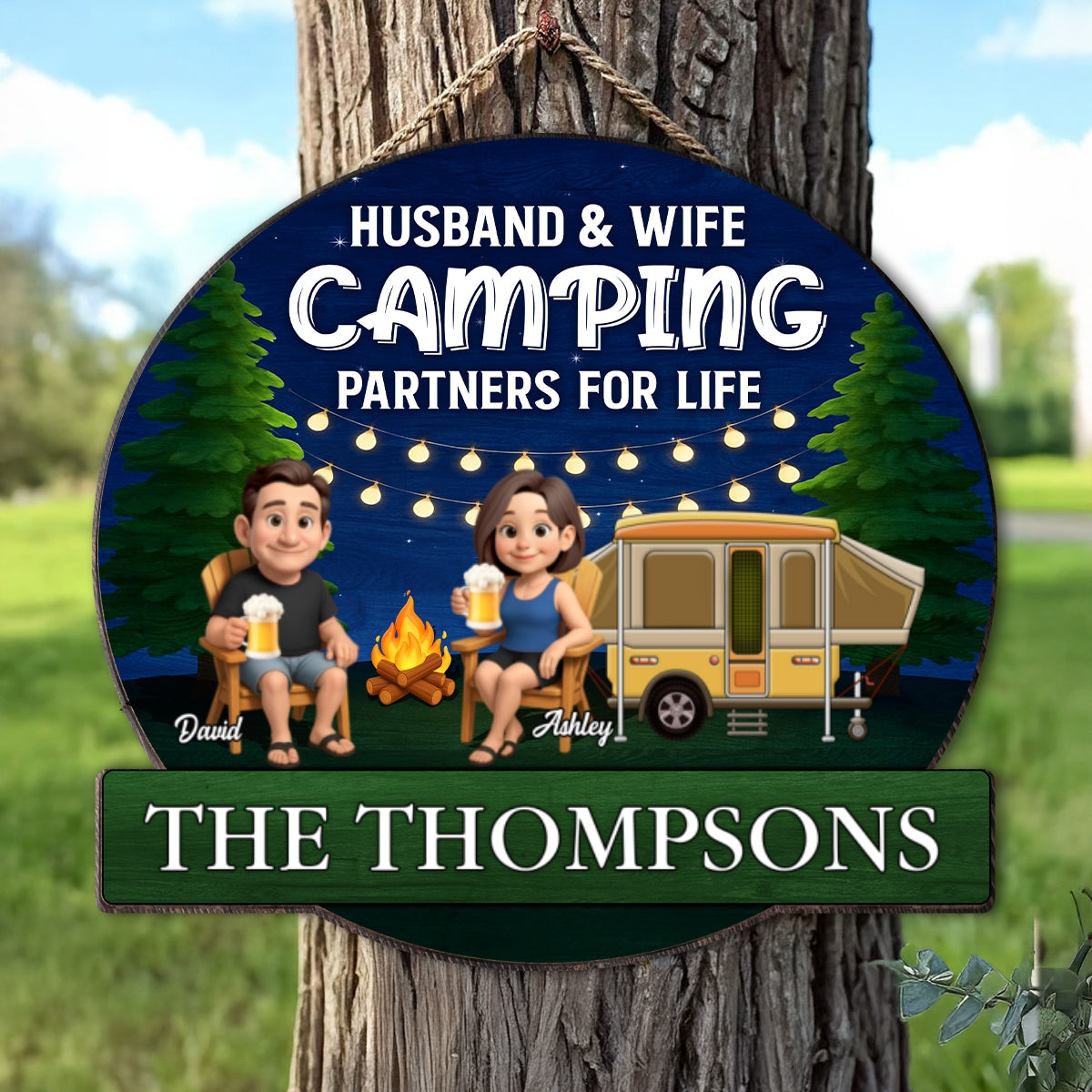 Husband and Wife Camping Partners for Life Personalized Wood Sign, Anniversary, Vacation, Funny Gift For Campers