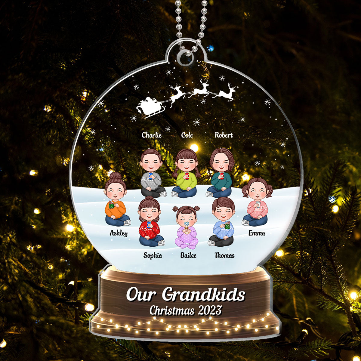 My Grandkids Cute Doll Kids Sitting Personalized Snow Globe Shaped Acrylic Ornament