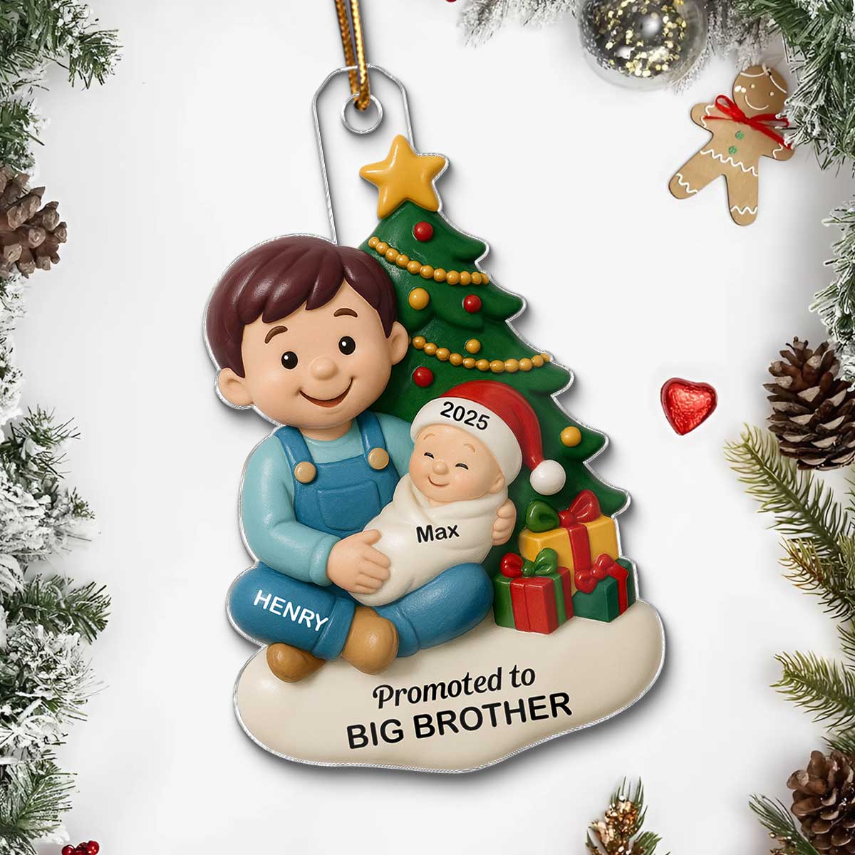 Proud New Big Sister Big Brother Under Tree - Personalized Acrylic Ornament - New Big Sibling Christmas Gift