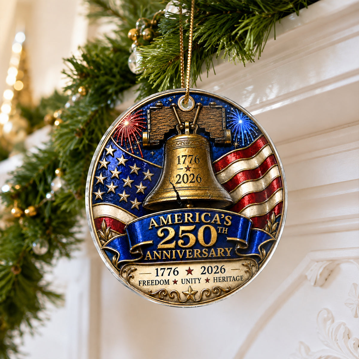 America 250th Anniversary Liberty Bell - Personalized Acrylic Ornament - Patriotic Christmas Tree Decor