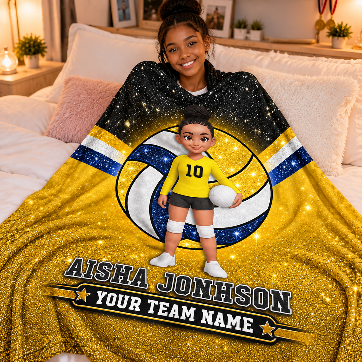 Proud Volleyball Custom Name And Team Name - Personalized Fleece Blanket - Christmas Gift For Volleyball Players, Daughter, Granddaughter, Son, Grandson