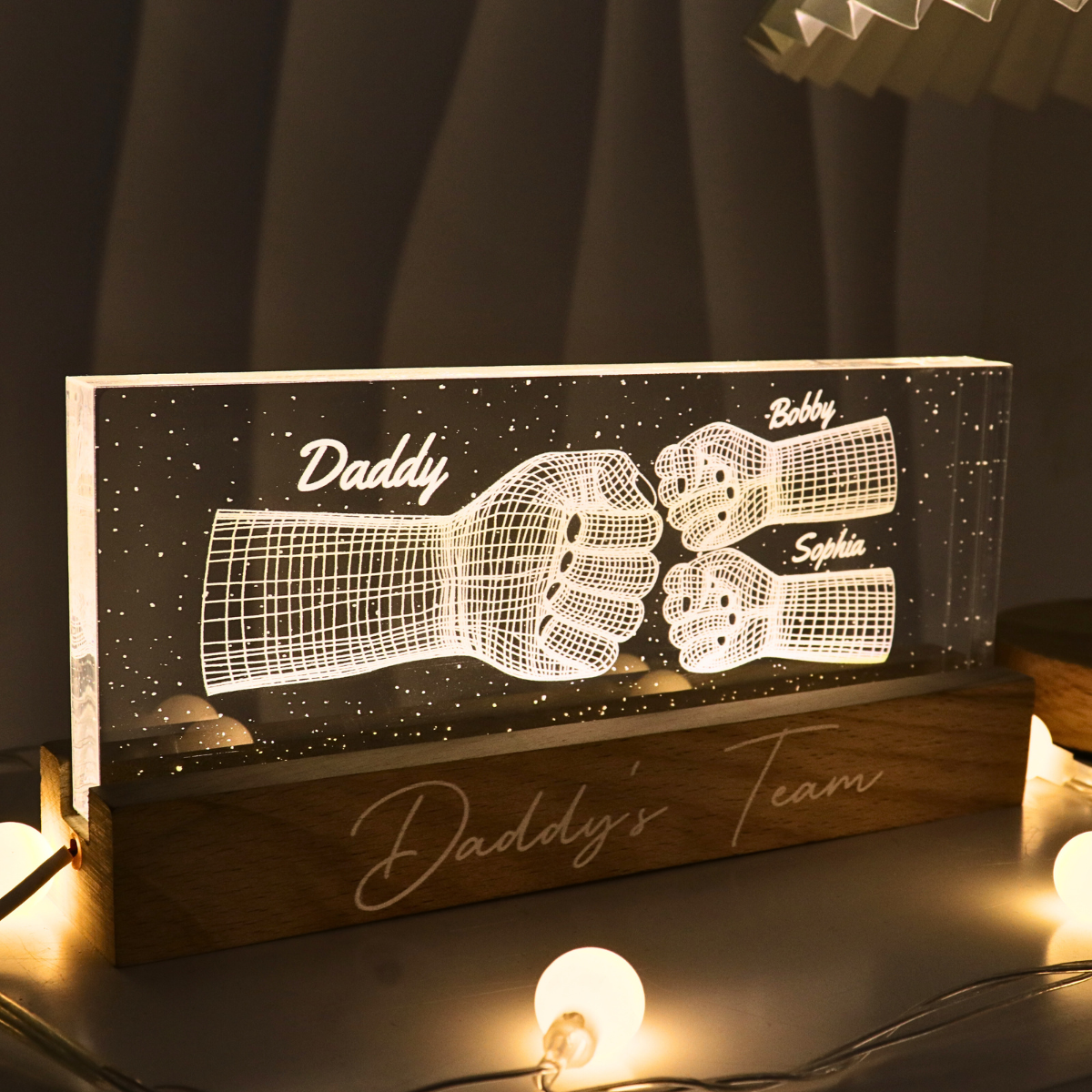 Daddy‘s Team Fist Bump 3D Illusion Personalized Acrylic Block LED Night Light