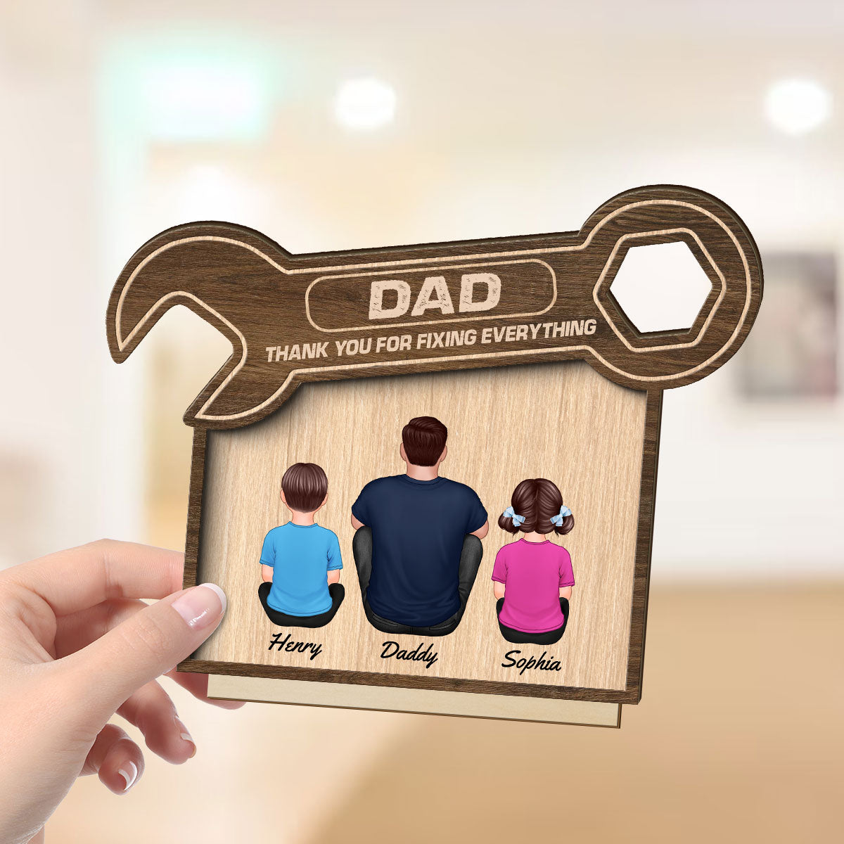 Dad Thanks For Fixing Everything Personalized 2-Layer Standing Wooden Plaque