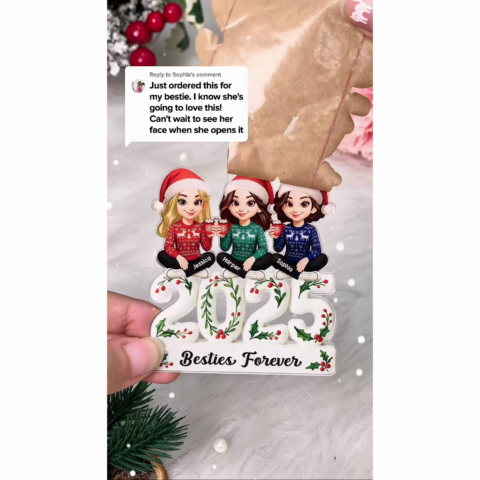 3D Effect Holly Leaf Besties Forever - Personalized Acrylic Ornament - Gift For Besties