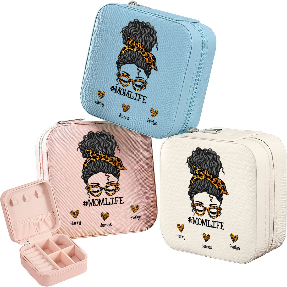 Mom Life Messy Bun Personalized Jewelry Box, Gift For Mom, Grandma