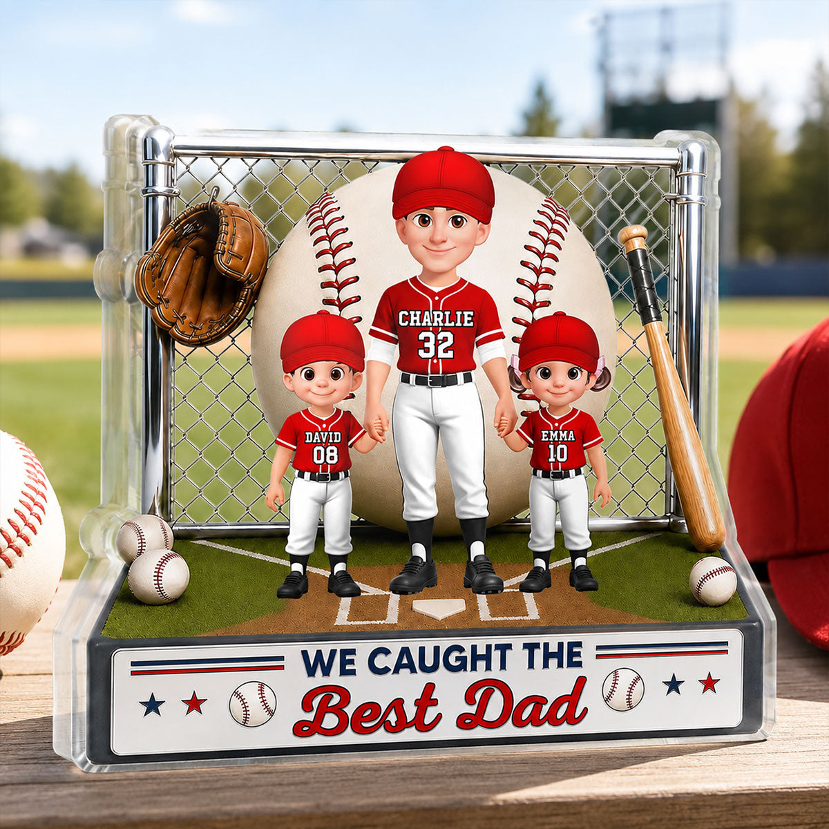 Baseball Dad And Kids We Caught The Best Dad - Personalized Acrylic Block Plaque - Father's Day Gift For Dad, Husband