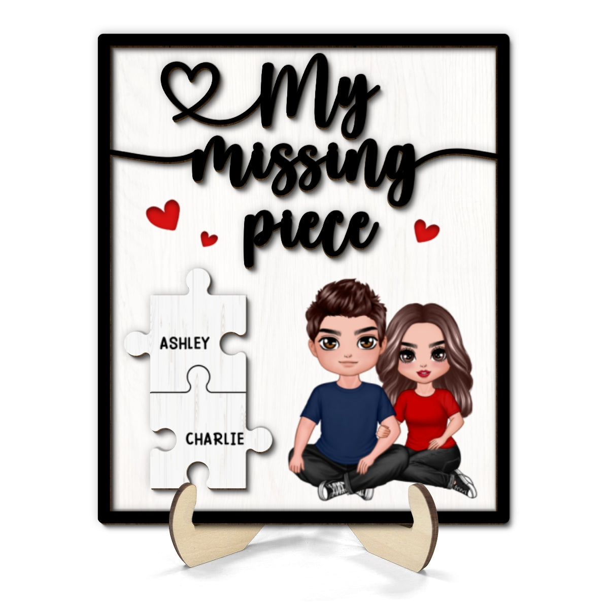 My Missing Piece Embracing Couple Sitting Valentine‘s Day Gift For Her Gift For Him Personalized 2-Layer Wooden Plaque