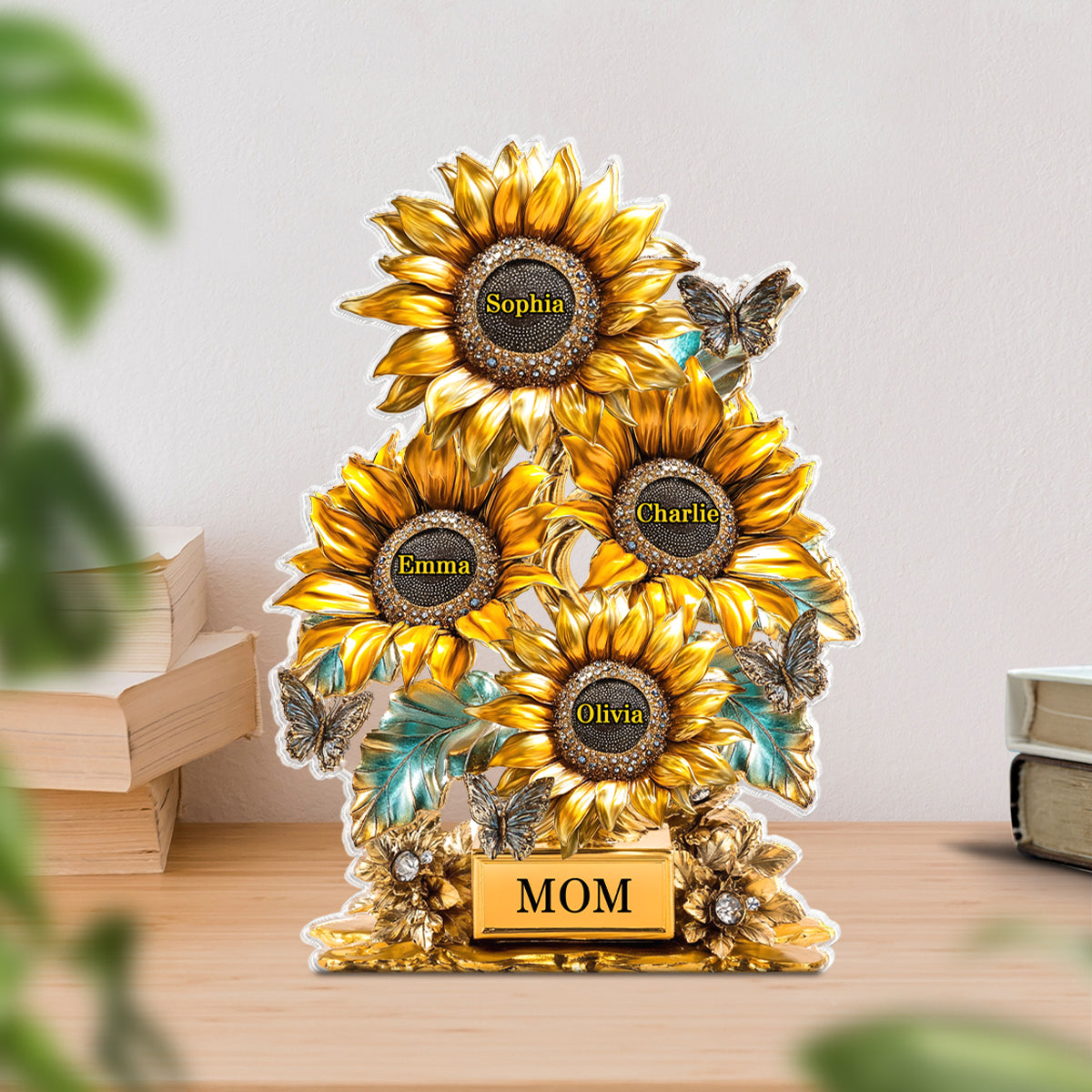 Sunflower Garden Personalized Custom Shaped Acrylic Block, Gift For Mom, Grandma