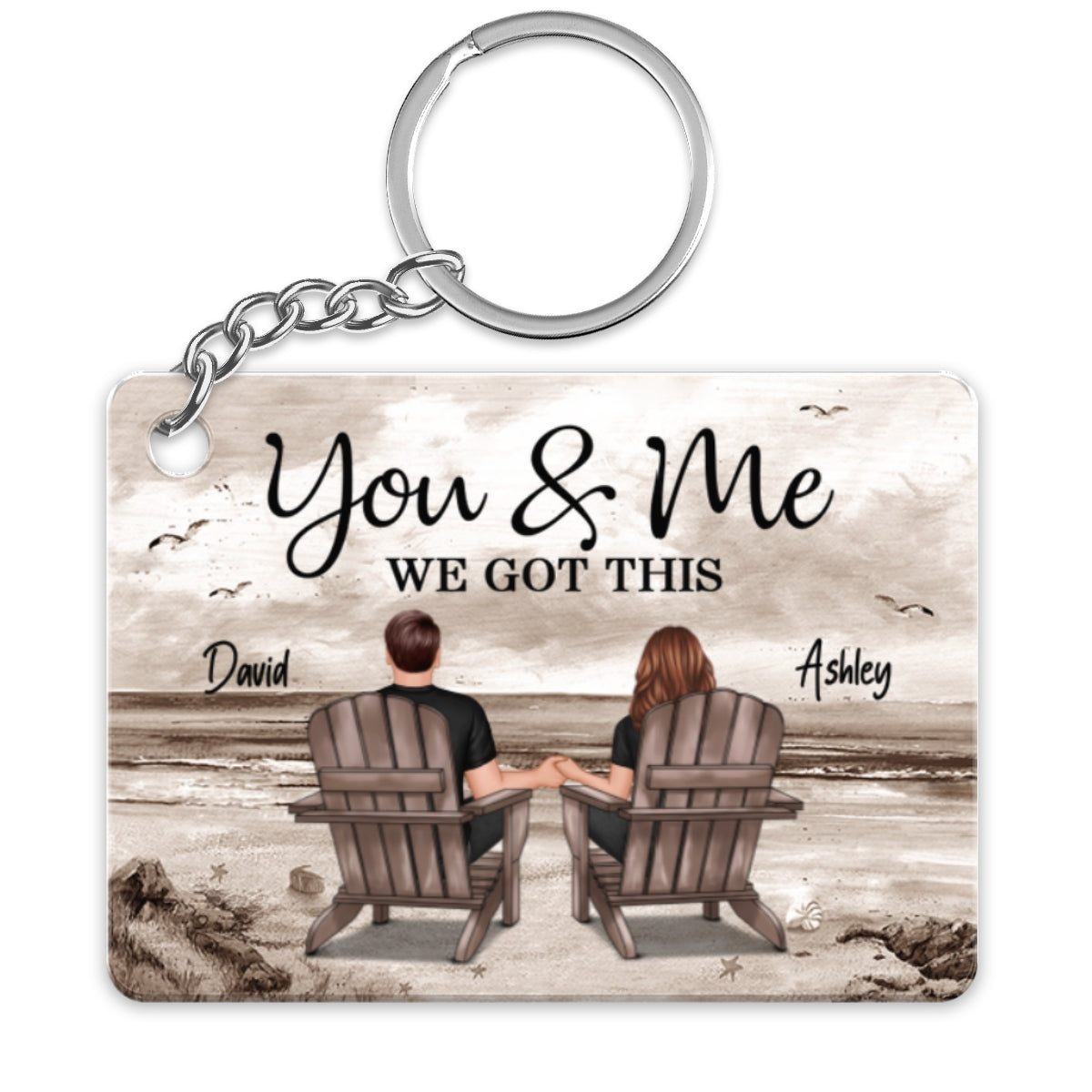 Back View Couple Sitting Retro Vintage Beach Landscape Personalized Acrylic Keychain