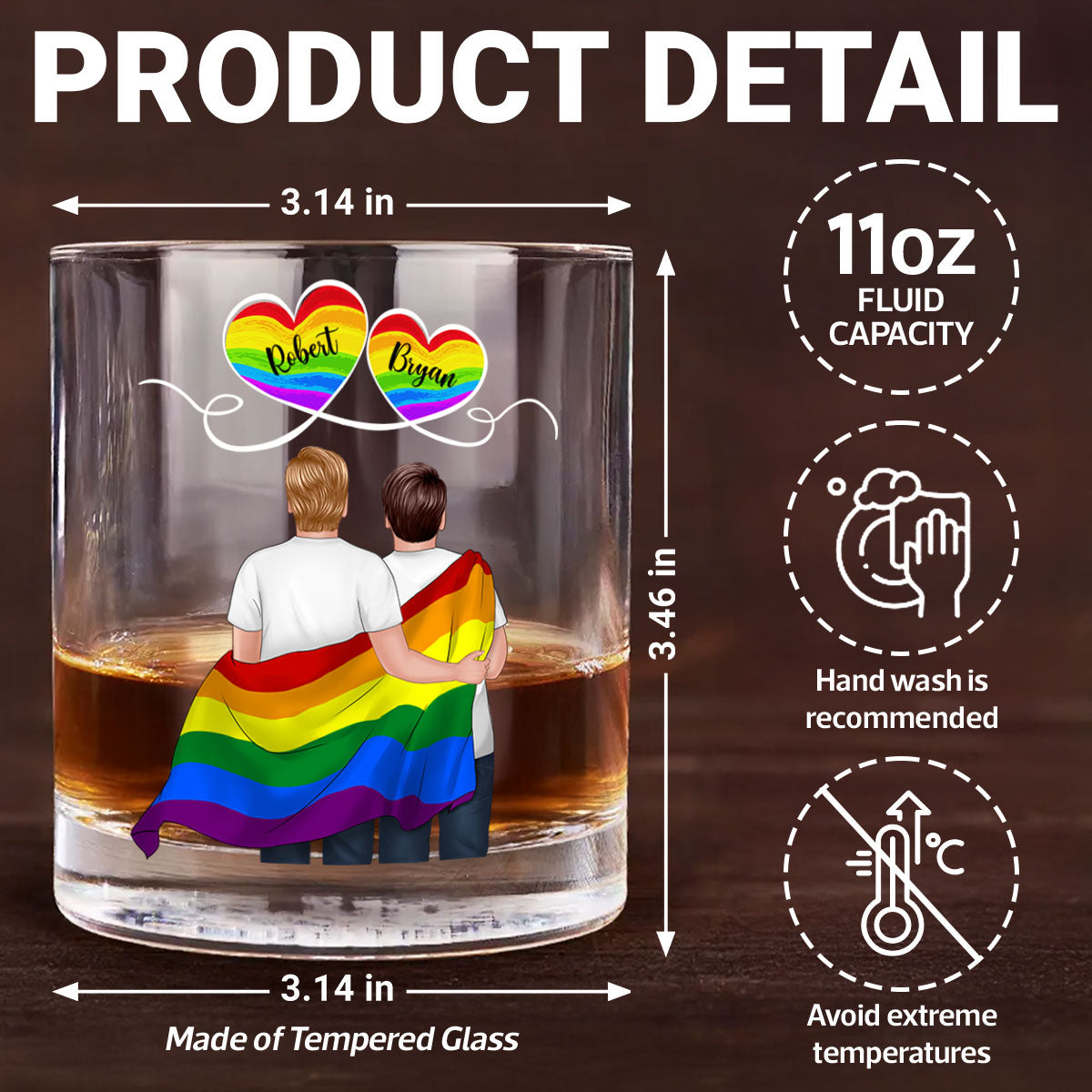 LGBT Couple Pride Month Personalized Whiskey Glass