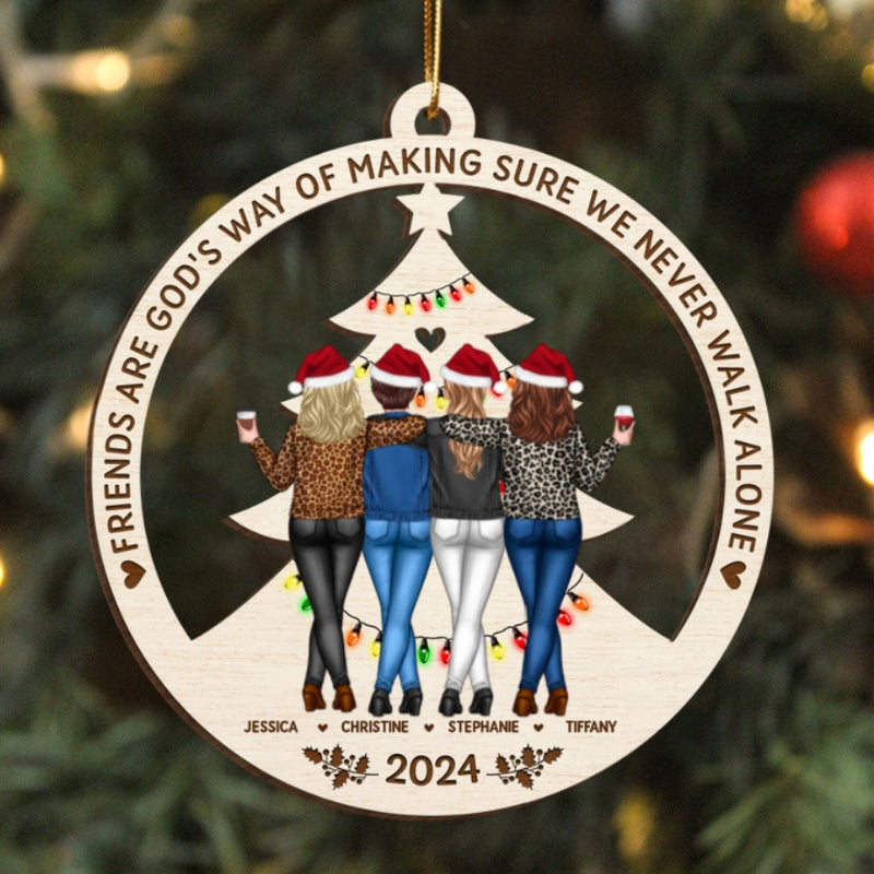 Standing Besties Sisters Back View Never Walk Alone Personalized Wooden Ornament