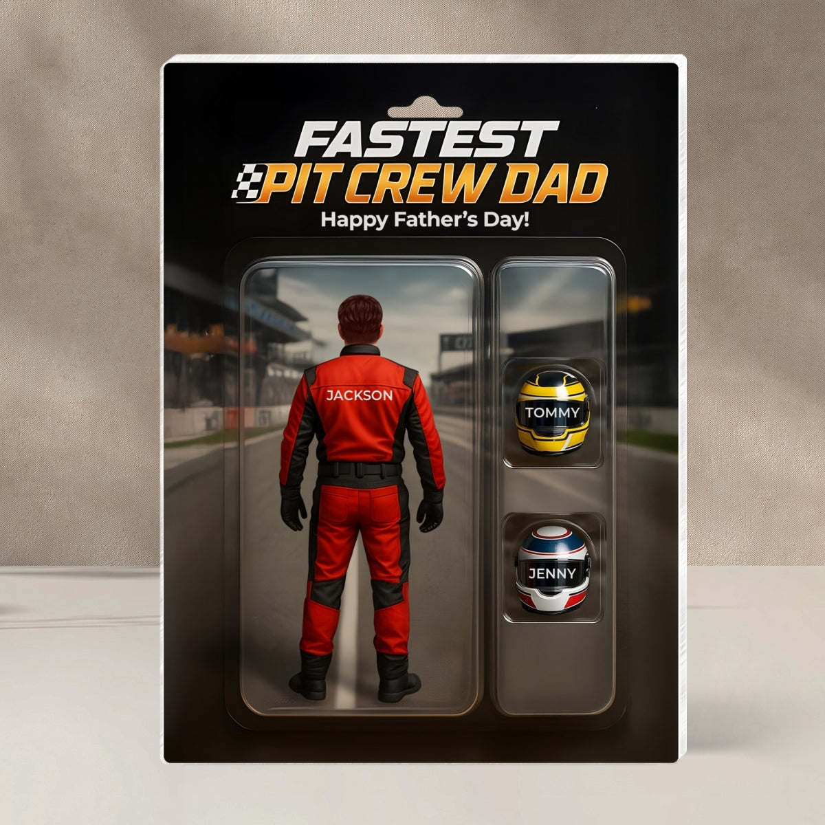 Fastest Pit Crew Dad With Kids' Names Custom Figure Personalized Acrylic Block Plaque, Unique Father's Day Gift For Him, For Motorsport Lover, Racing Dad