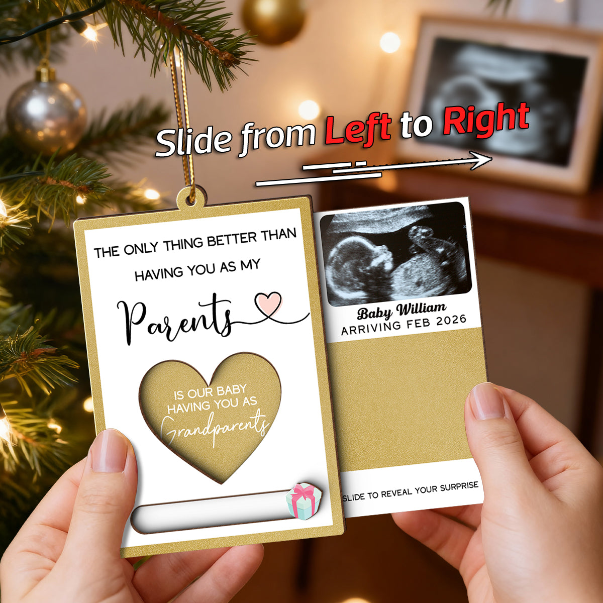 Pregnancy Announcement - Personalized Slider Ornament - New Baby Reveal Keepsake
