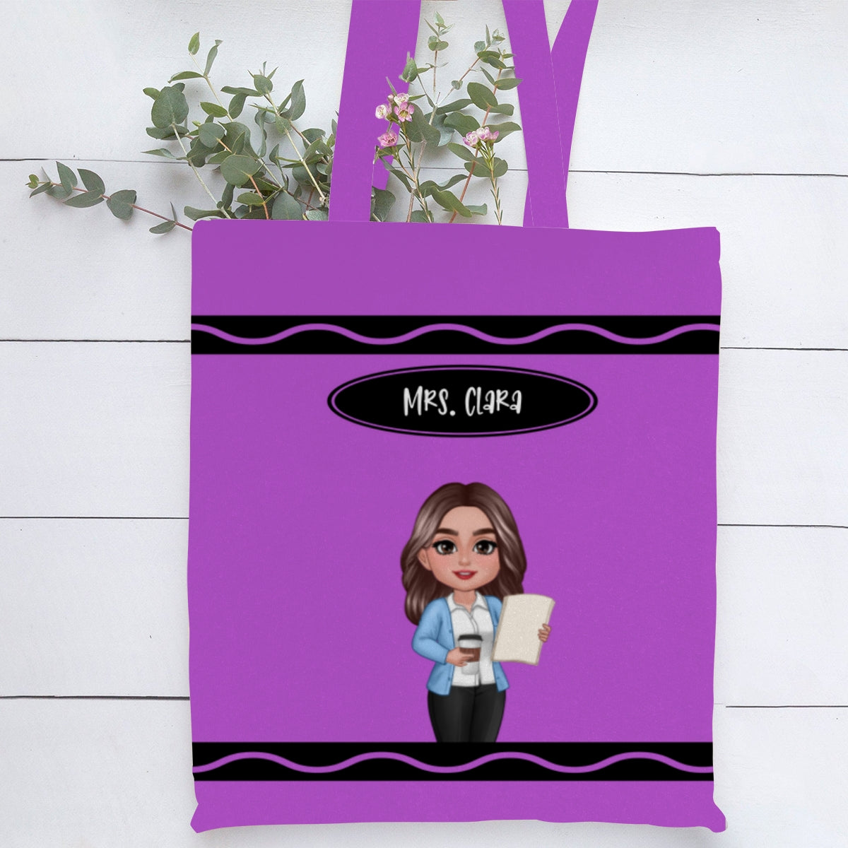 Teacher Crayon Personalized Tote Bag, Back To School Gift For Teacher