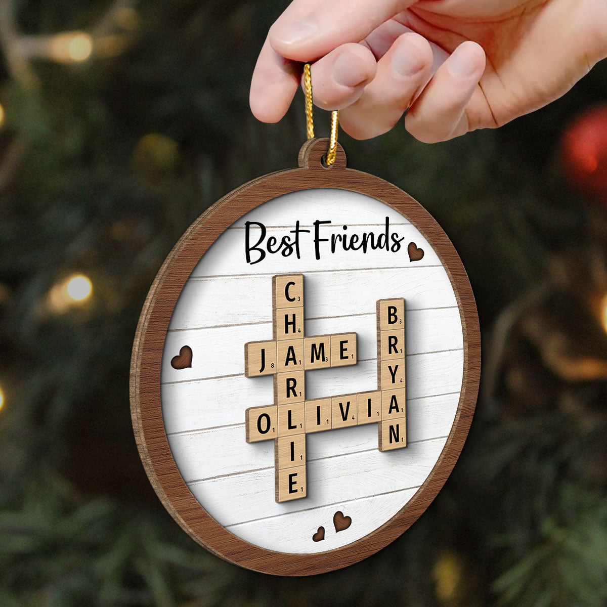 Best Friends Crossword Puzzle Art Personalized 2-Layer Wooden Ornament, Christmas Gift For Best Friends, Besties