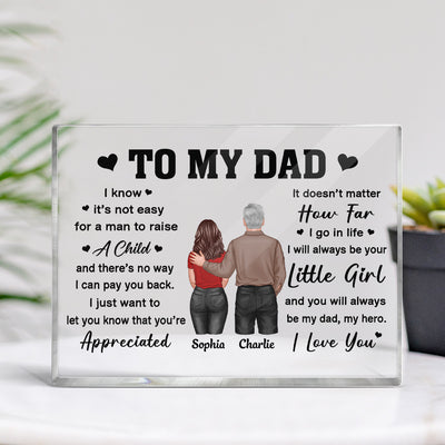 To My Dad From Daughter Son Back View Dad And Daughter Son Standing Personalized Horizontal Rectangle Acrylic Block