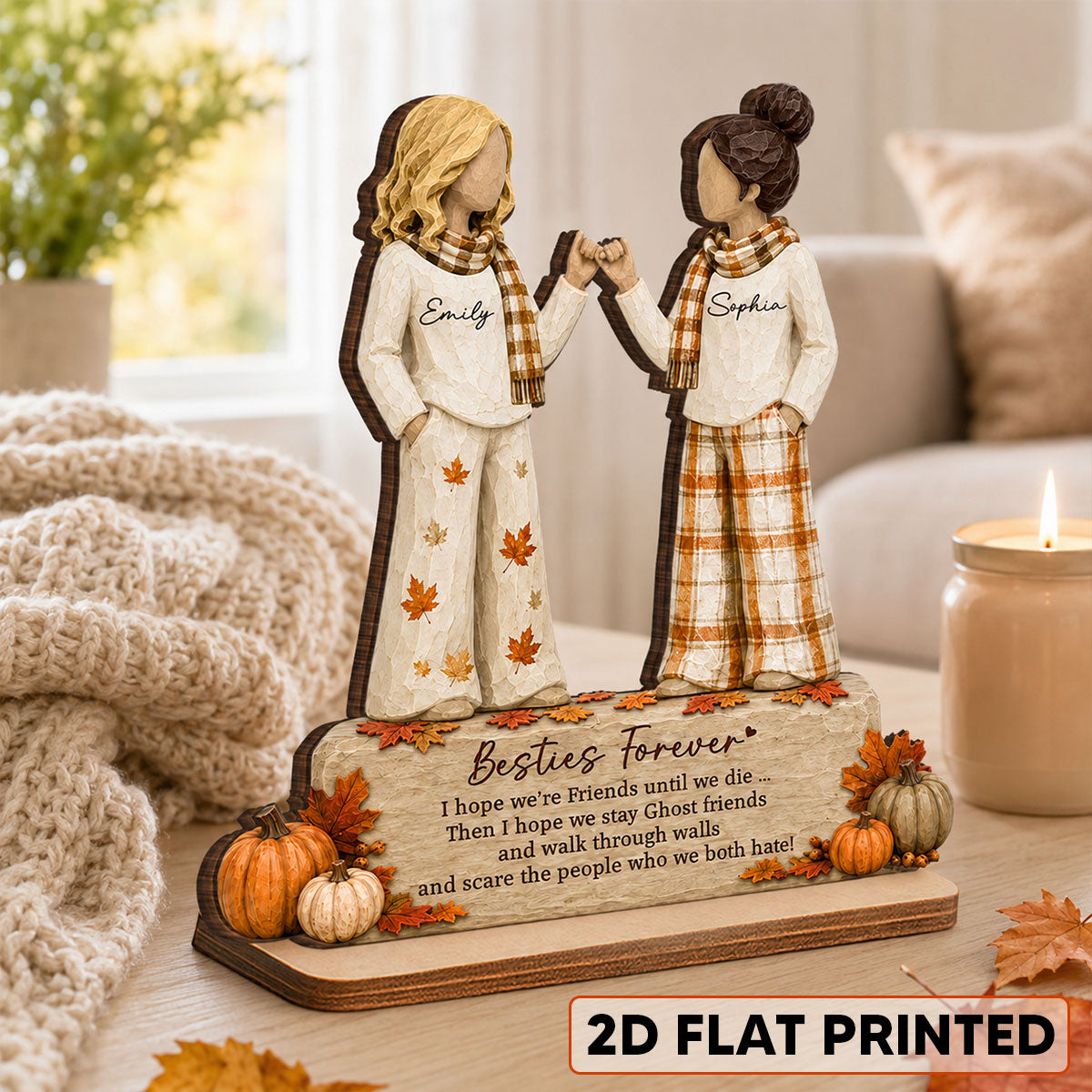 Trending Fall Season Besties Forever Pinky Promise - Personalized 2-Layered Wooden Plaque - Friendship Keepsake